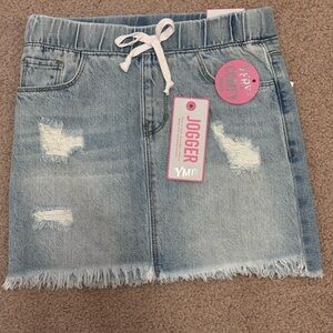 YMI Distressed Light Blue Denim Mini Skirt